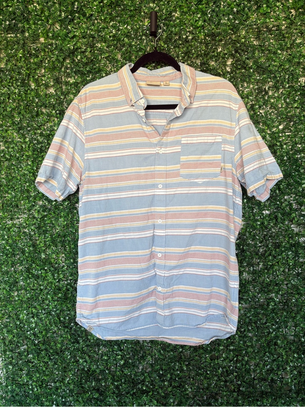 Vans Light Blue and Tan Striped Short-Sleeve Button-Up Shirt